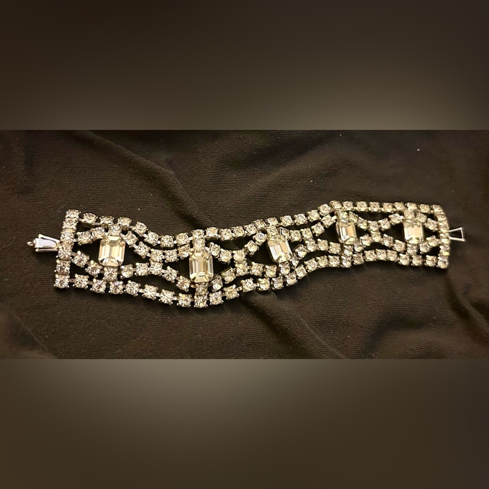 Vintage Clear Prong Set Rhinestone Bracelet Elegant Bride Formal Prom *